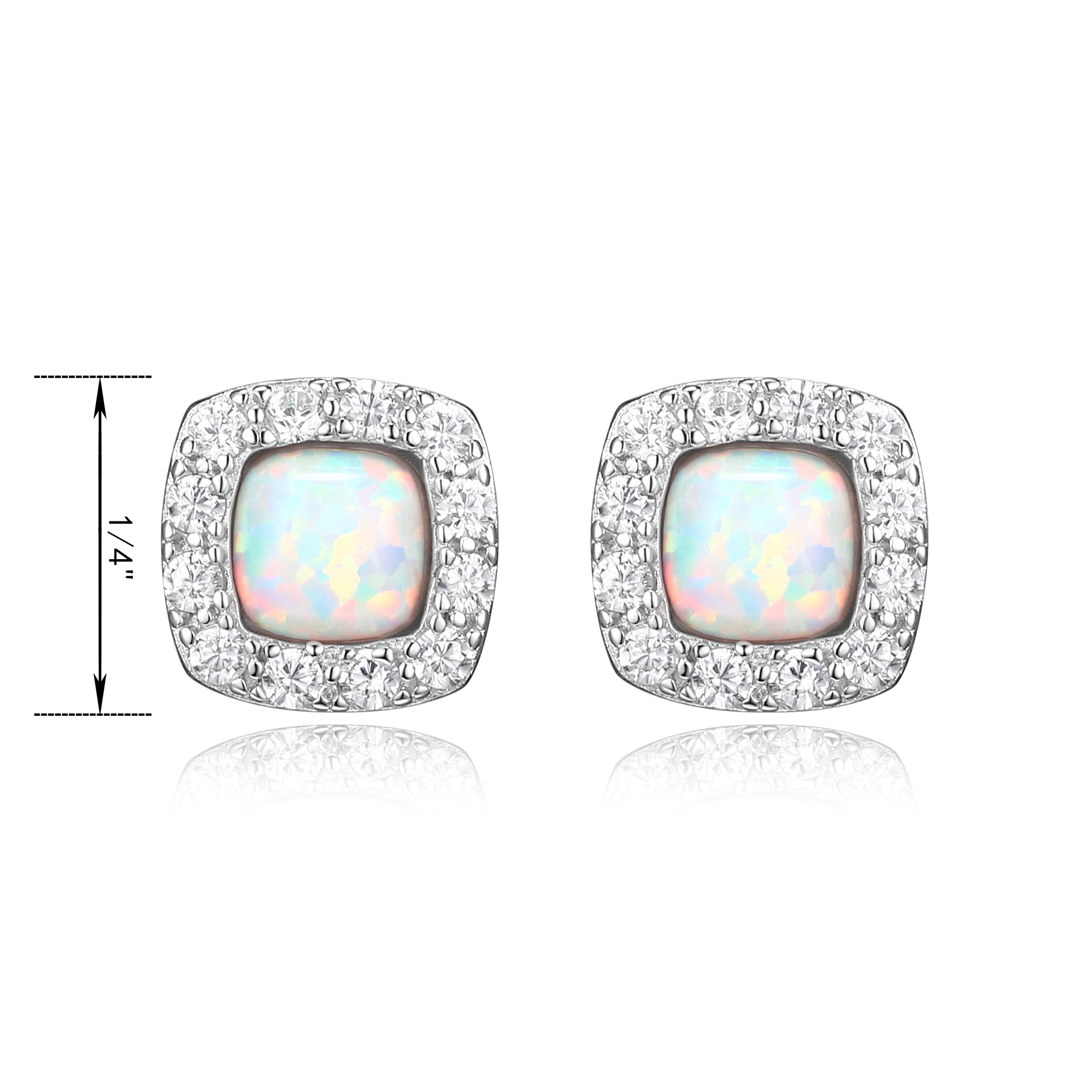 Forever Facets Women's Platinum over Sterling Silver Created Opal and CZ Stud Earrings