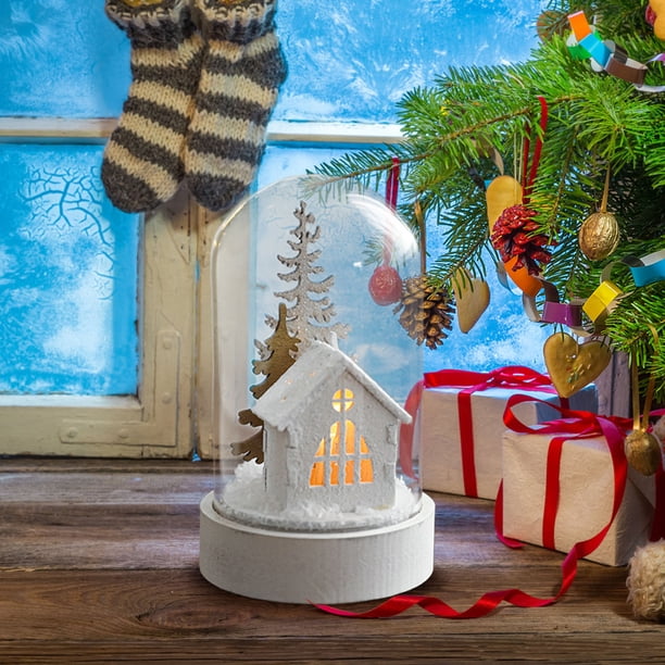 Wmhnj Lmpara de bola de nieve navideña con luces incorporadas y base de madera para decoracin navideña.
