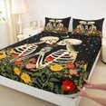 thumbnail image 4 of Castle Fairy Floral Skeleton Couple Bed Sheets 4-Piece,Romantic Gothic Valentine Full Size Sheets,Cream Black,1 Fitted Sheet,1 Flat Sheet and 2 Pillowcases, 4 of 6