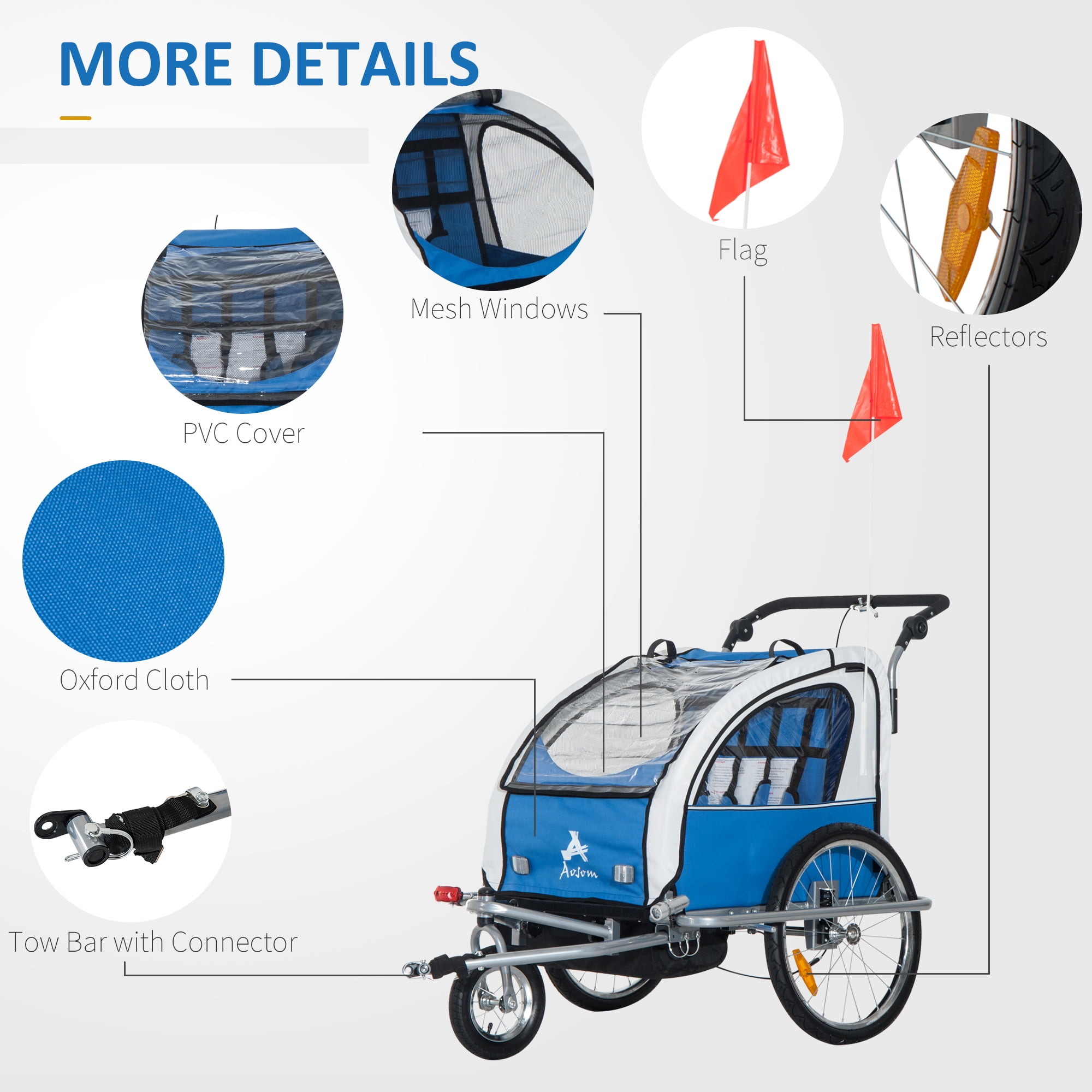 Aosom elite double baby bike trailer stroller child bicycle jogger swivel wheel hotsell