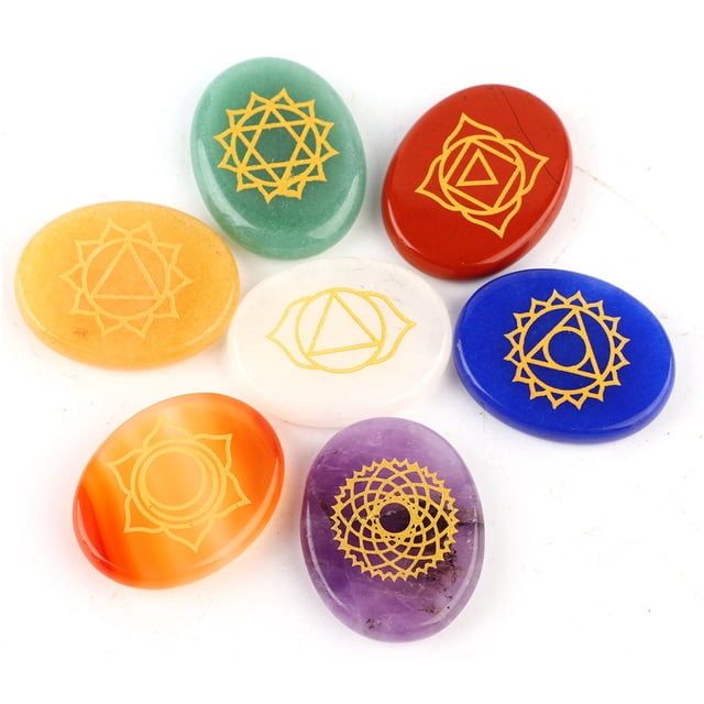 Chakra Stone,7pcs / Set Gravé Guérison Spirituelle Gravé Chakra Pierre Reiki Pierre Ensemble Artisanat Exceptionnel