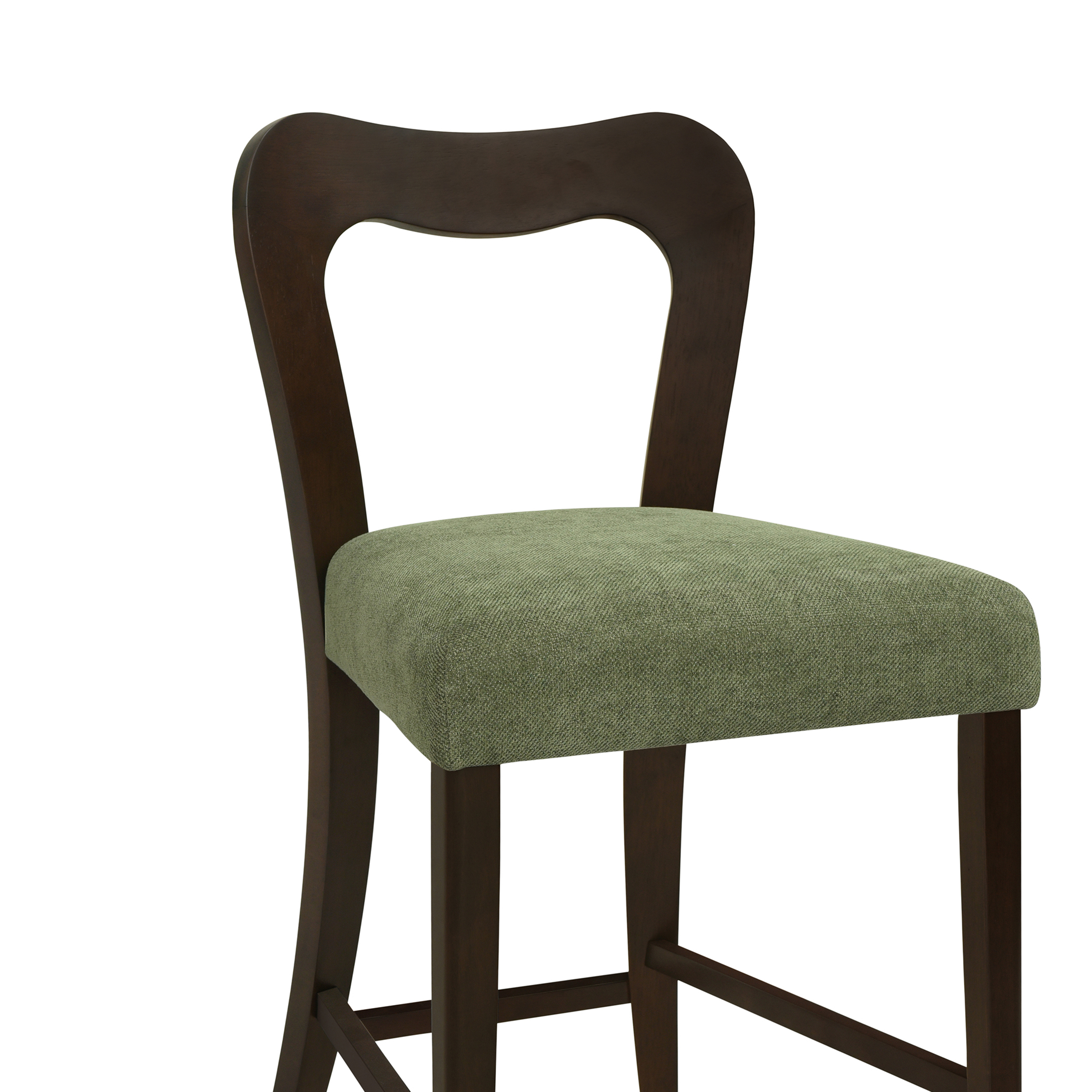 Euroco Counter Stools Set of 2, Upholstered Bar Stools Kitchen Island Chairs with Wooden Frame,Dark Brown & Green