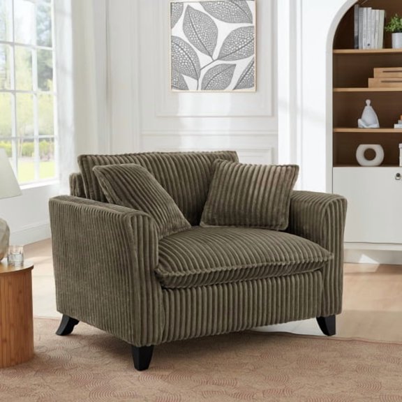 Lazy Sofa Chair, Comfortable Corduroy Single Sofa Chair with Tufted Backrest, Soft Seat Cushion and Armrests, Space-Saving Accent Chair for Living Room Bedroom, Brown