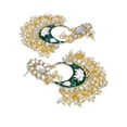 thumbnail image 3 of Crunchy Fashion Bollywood Jewelry Traditional Ethnic Bridal Bride Wedding Gold Plated Indian Designer Kundan Studded Green Meenakari Pearls Chaandbali Earrings Set For Women, 3 of 4