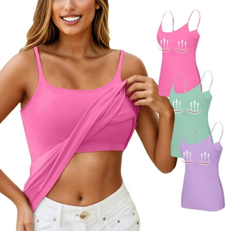 Nokdvo 3PC Yoga Racerback Tank Top for Women with Built in Bra Women s Padded Sports Bra Fitness Workout Running Shirts XL