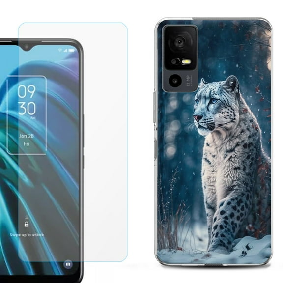 OneToughShield ® for TCL 40 XE 5G Shockproof Fashion Phone Case, with Tempered Glass Screen Protector - Snow Leopard