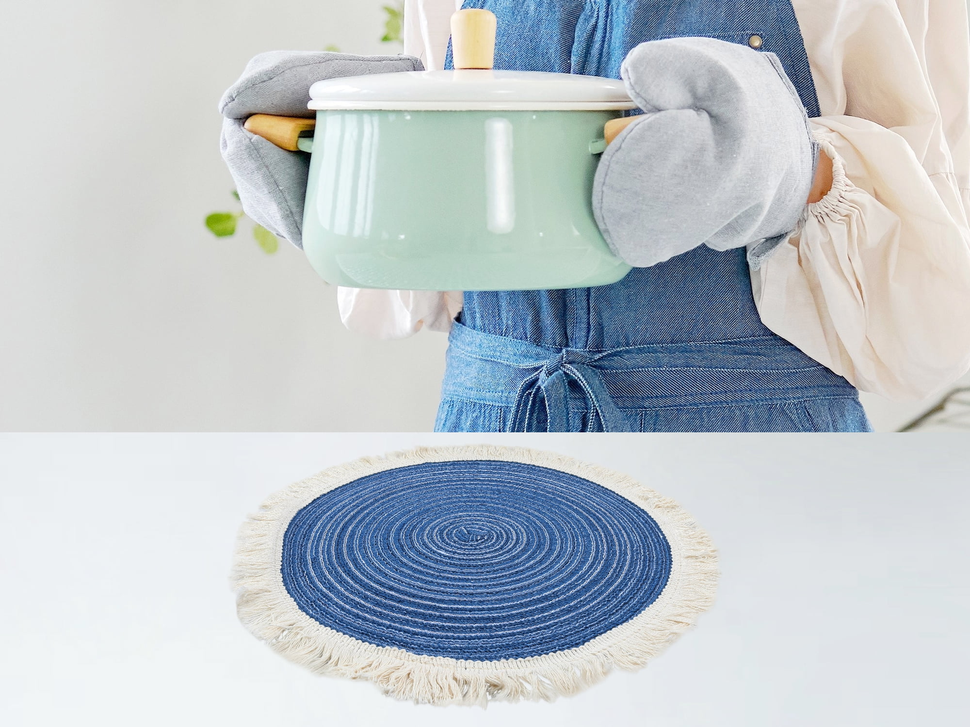 Unique Bargains Rustic Rattan Place Mats Set of 6 for Dining Table Decor Blue 15x15in