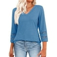 thumbnail image 2 of Besolor 3/4 Length Sleeve Tops Women V Neck Lace Tunic Shirts Casual Ladies Going out Dressy Blouses, 2 of 8