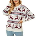 thumbnail image 2 of DailyTrove Women's Christmas Reindeer Print Sweater, Long Sleeve, Holiday Gathering & Casual Wear, Soft Wool Blend, Plus Size Friendly, 2 of 6