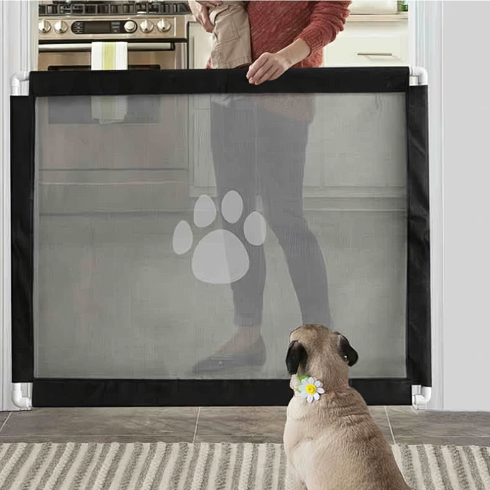 Easy Install Fits Most Spaces Magic Dog Gate Portable Pet Isolated Fence Black Dog Barrier Mesh Folding Safety Fence Protection 