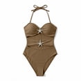 thumbnail image 6 of Guluxicc Women's Halter Neck One Piece Swimsuit Starfish Decor Cut Out Solid Color Push-Up Padded Bathing Suit Holiday Beach Swimwear, 6 of 6