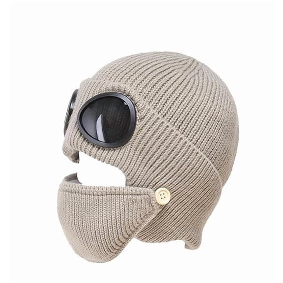 JGJJUGN Unisex Winter Ski Hat with Goggles, 3-in-1 Knitted Hat and Detachable Face Mask, Warm Outdoor Gear for Skiing, Snowboarding, and Winter Activities, Versatile Cold Weather Accessory