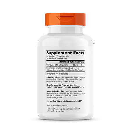 Doctor's Best High Absorption CoQ10 + BioPerine Capsules, 100 Mg, 360 Ct