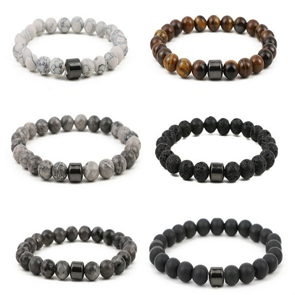 ANANJING Bead Bracelet Lava Rock Natural Stone Stretch Bracelet, 5 Pieces