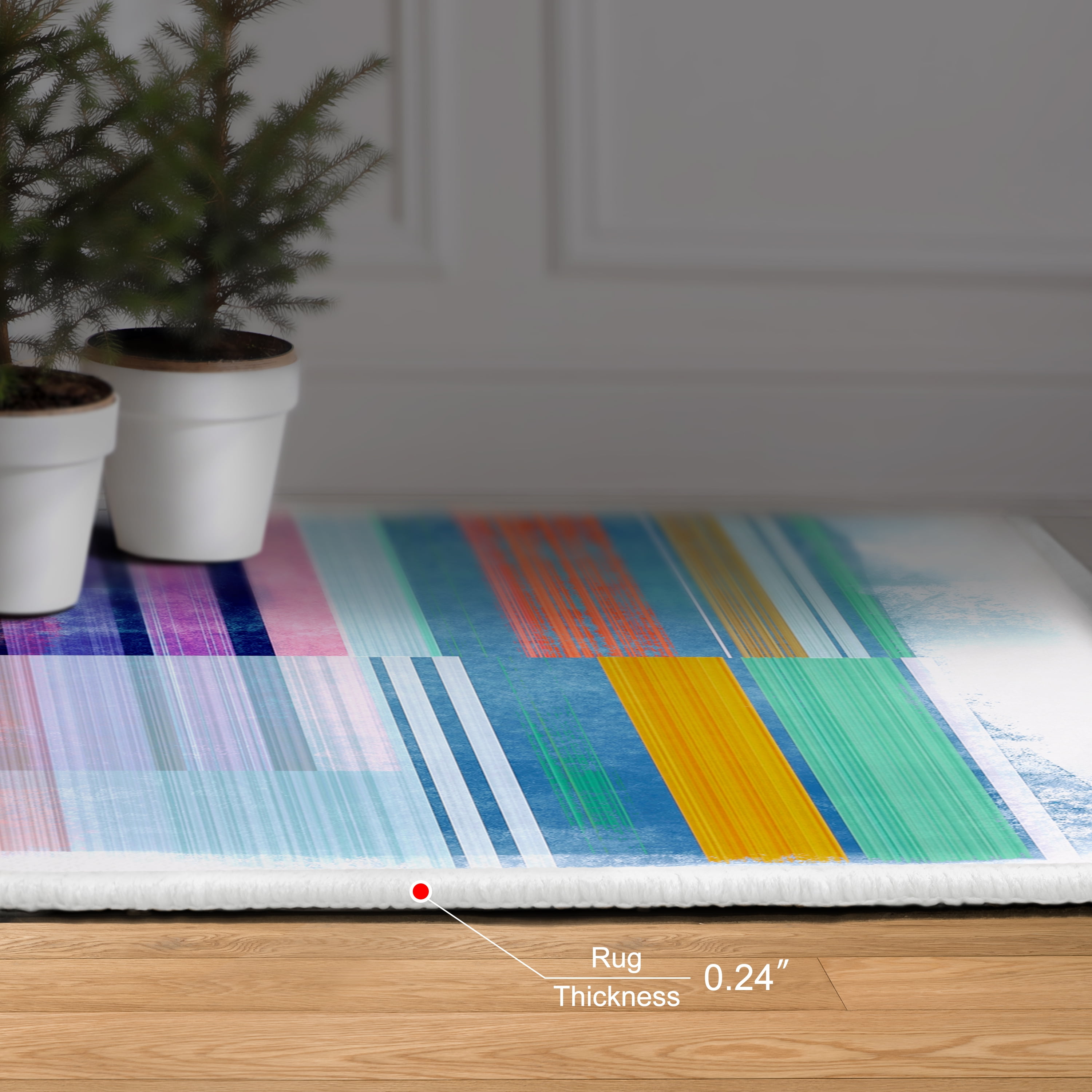 Ephemeral Linear Washable Colorful Lines Art Area Rug size 8'x10', Power-loomed, Heavenly Softness with Non-Slipping Backing