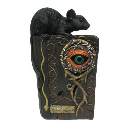 Spooky Rat On Book of Spells with Color Changing LED Lights Halloween Decor Collectible Figurine