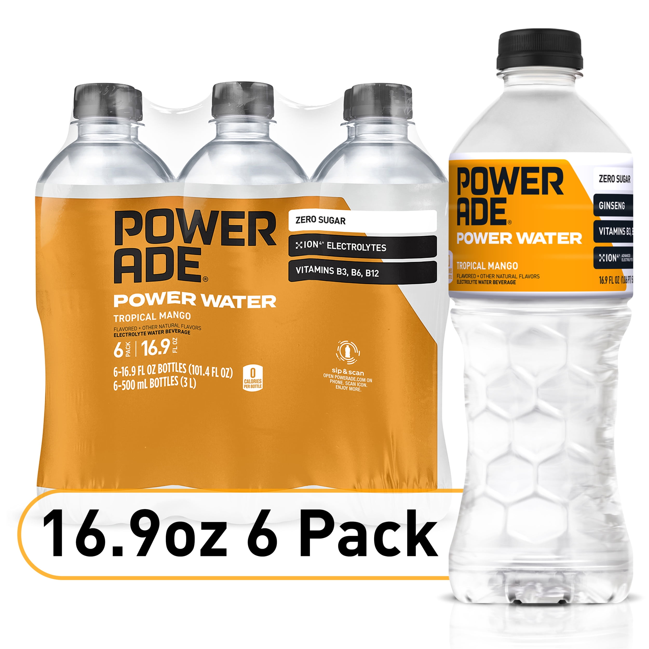 POWERADE Power Water, Tropical Mango, Zero Sugar Zero Calorie,16.9 fl