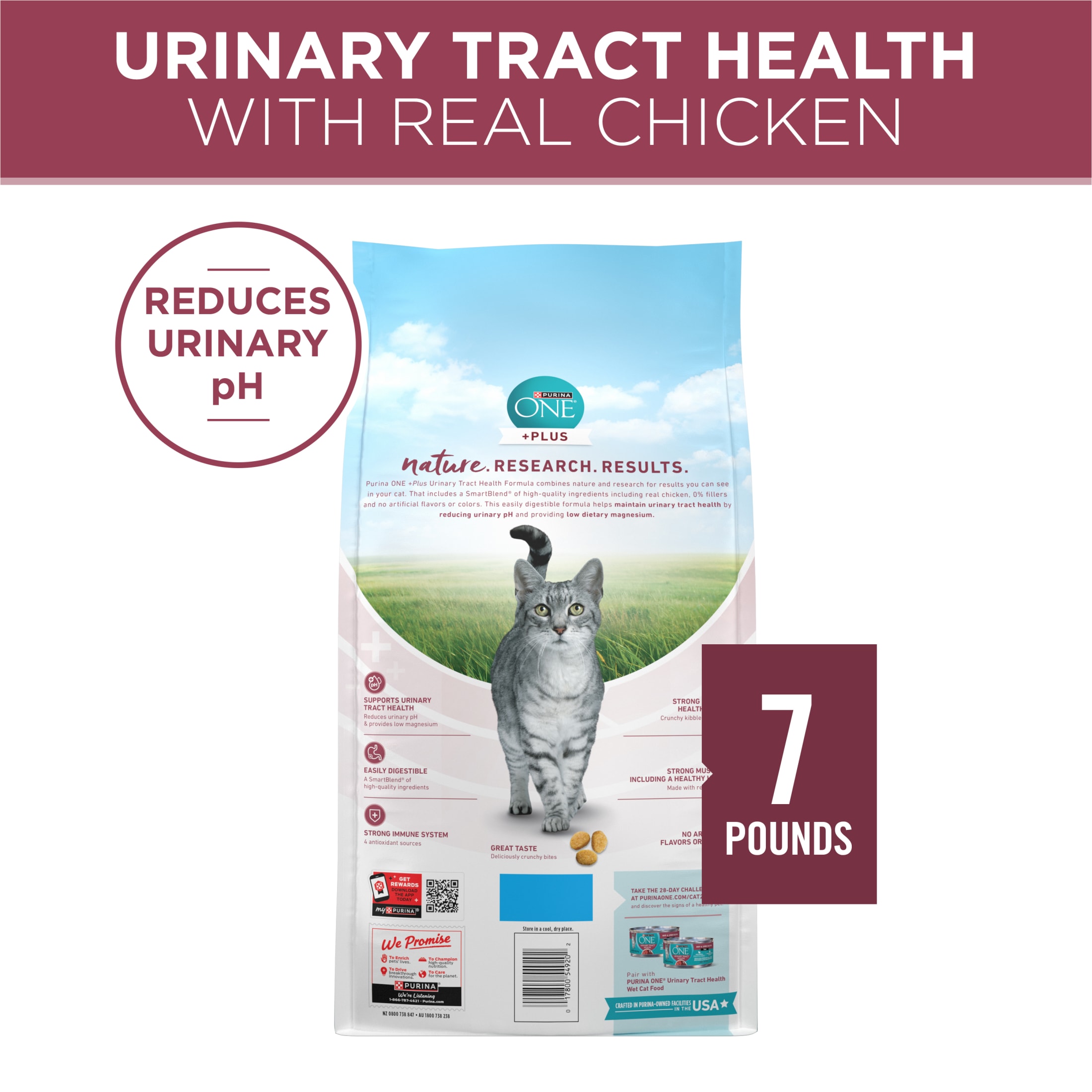 Purina ONE Plus Urinary Tract Health Chicken Dry Cat Food, 7 lb photo 7