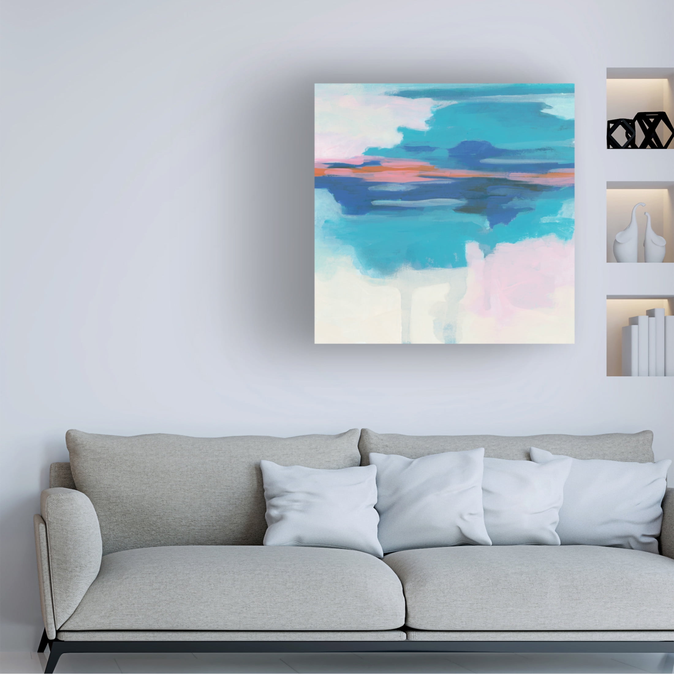 Canvas Wall Art - June Erica Vess 'Cyan Sunset I' Wall Art for Living Room, Bedroom, or Office Décor by Trademark Fine Art - 18 x 18 Inches