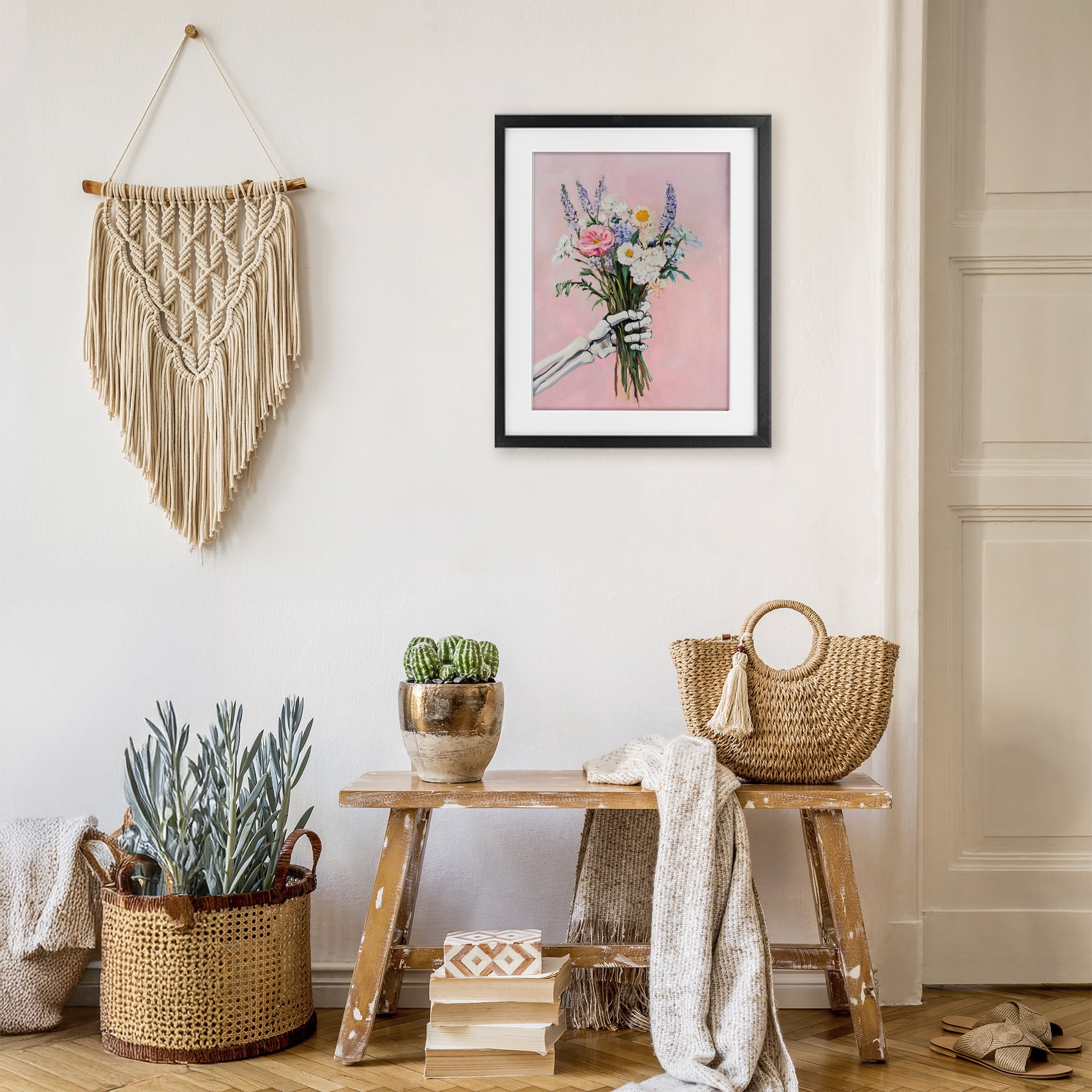 Stupell Industries Skeleton Hand Holding Flowers Black Framed Print Under Glass, design by The Prints Vibe