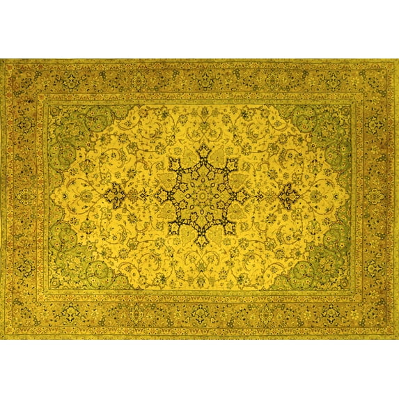 Ahgly Company Machine Washable Indoor Rectangle Persian Yellow Traditional Area Rugs, 2' x 4'
