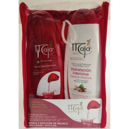 Maja Gift Set - Bath Gel 13.5 Oz. & Body Lotion 13.5 Oz. With Free Loofah-Borla Y Estuche Regalo