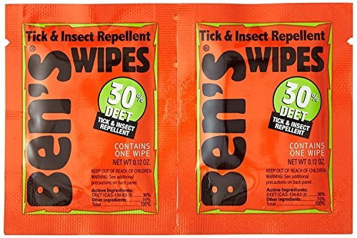 2 Pk Ben's Individually Wrapped Insect Repellent Wipes 30% DEET 12/Box 24 Total 