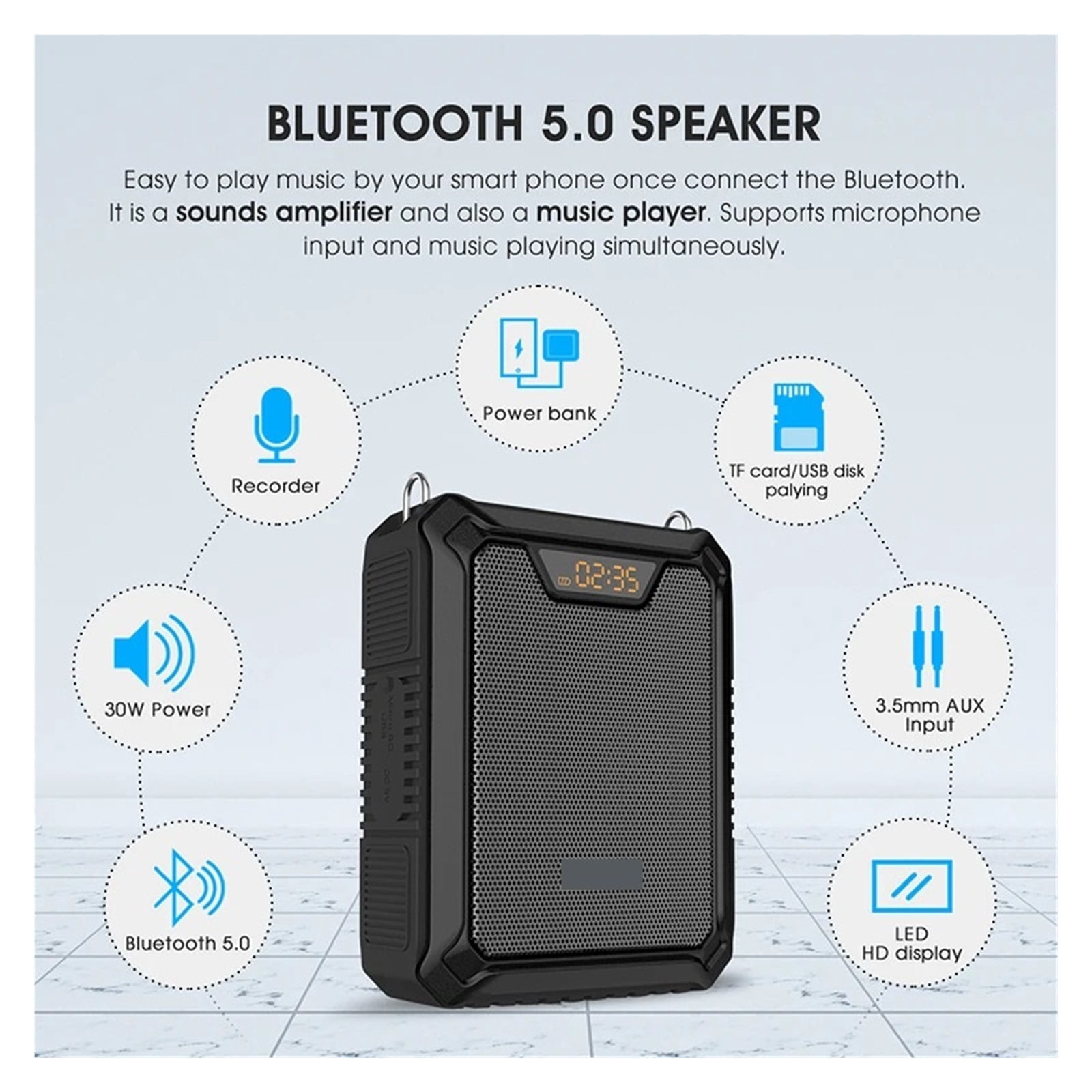 18W Waterproof Voice Amplifier With Wireless Microphone Speaker For TeacherTour Guide ,High Sound