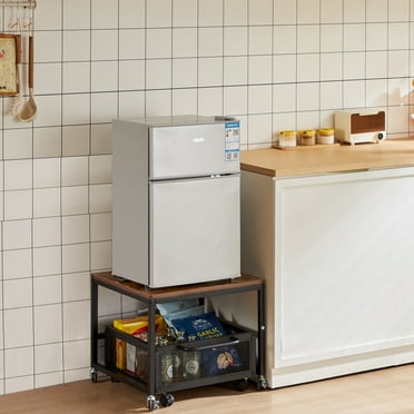 KFFKFF Mini Fridge Stand Washing Machine Stand with Storage, Refrigerator Base with 4 Swivel Lockable Wheels，Movable Storage Cart Light Brown 20*20*17inch, 200lb Load Bearing