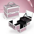 thumbnail image 7 of Makeup Train Case Portable Cosmetic Organizer Box 2-Tier Trays Travel Makeup Storage Case Lockable Jewelry Storage with Mirror and Keys, 7 of 7