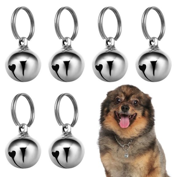Beaupretty Dog Collar Bell: 6pcs 16mm Metal Pet Collar Bells with Key Ring for Small Dogs and Cats, Clear Sound (Silver)