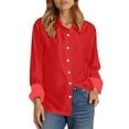 thumbnail image 7 of ManxiVoo Women's Casual Long Sleeve Button Down Shirt Solid Color Comfortable Everyday Wear Stylish Versatile Tops for Ladies M Size Watermelon Red, 7 of 7
