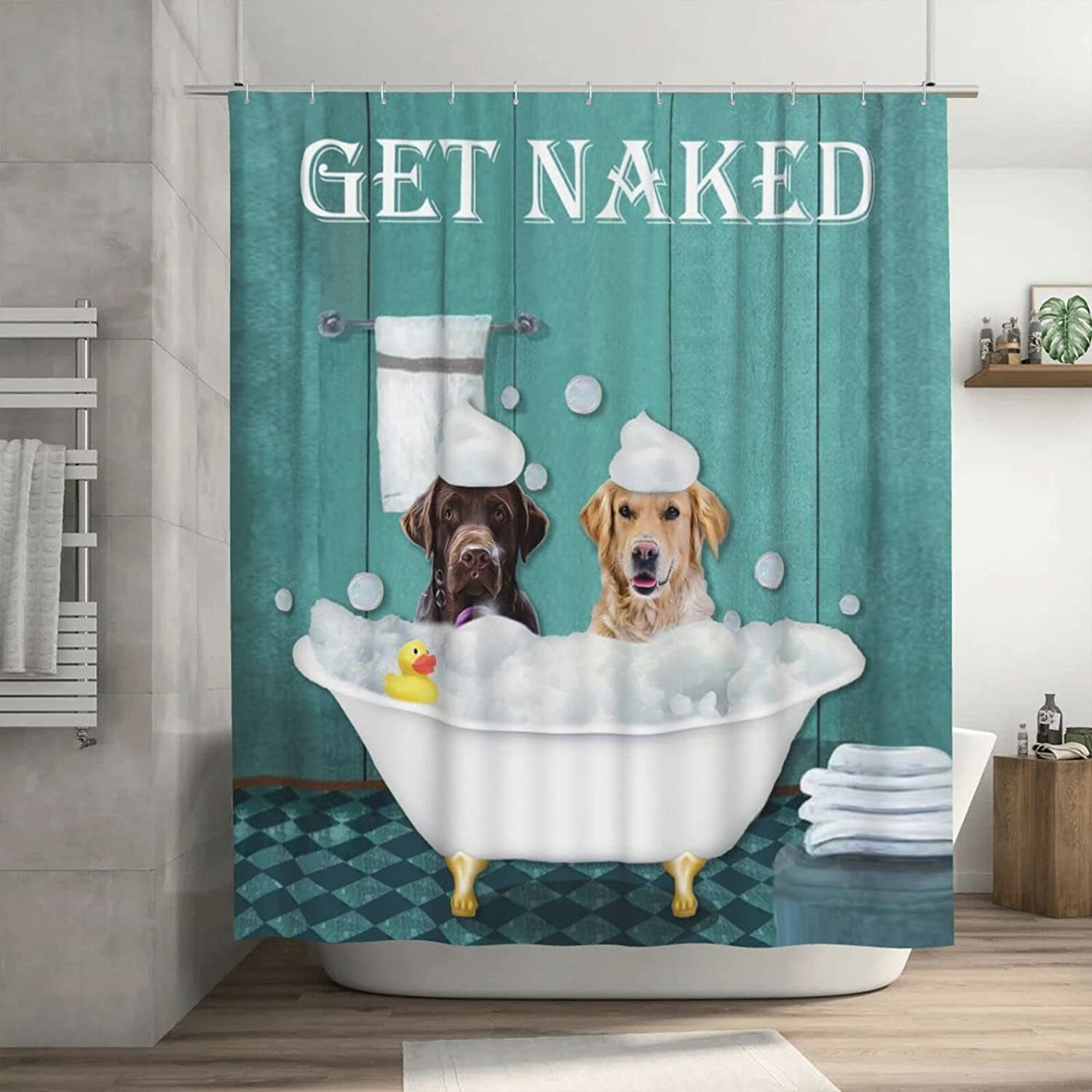SPXUBZ Funny Dog Shower Curtain Cute Golden Retriever in Bathtub Shower