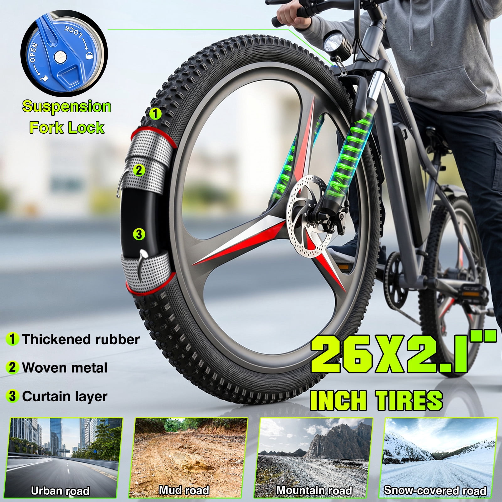 Electric Bike for Adults, 26" Commuter Ebikes with 7-Speed Gears, 25MPH, 720W Peak Motor, Removable Battery, 50 Miles Range, Electric Mountain Bicycle for All Terrain UL2849