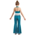 thumbnail image 2 of SiiRoh Kids Girls 70s Disco Jazz Dance Outfits Shiny Sequin Halter Crop Top with Flare Pants Stage Performance Light Blue 6, 2 of 7