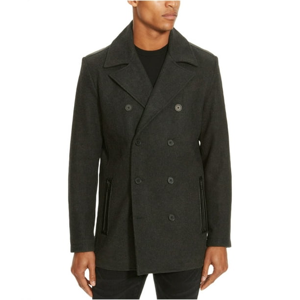 Kenneth Cole - Abrigo de guisante con doble botonadura para hombre, gris, mediano Kenneth Cole chaquetón
