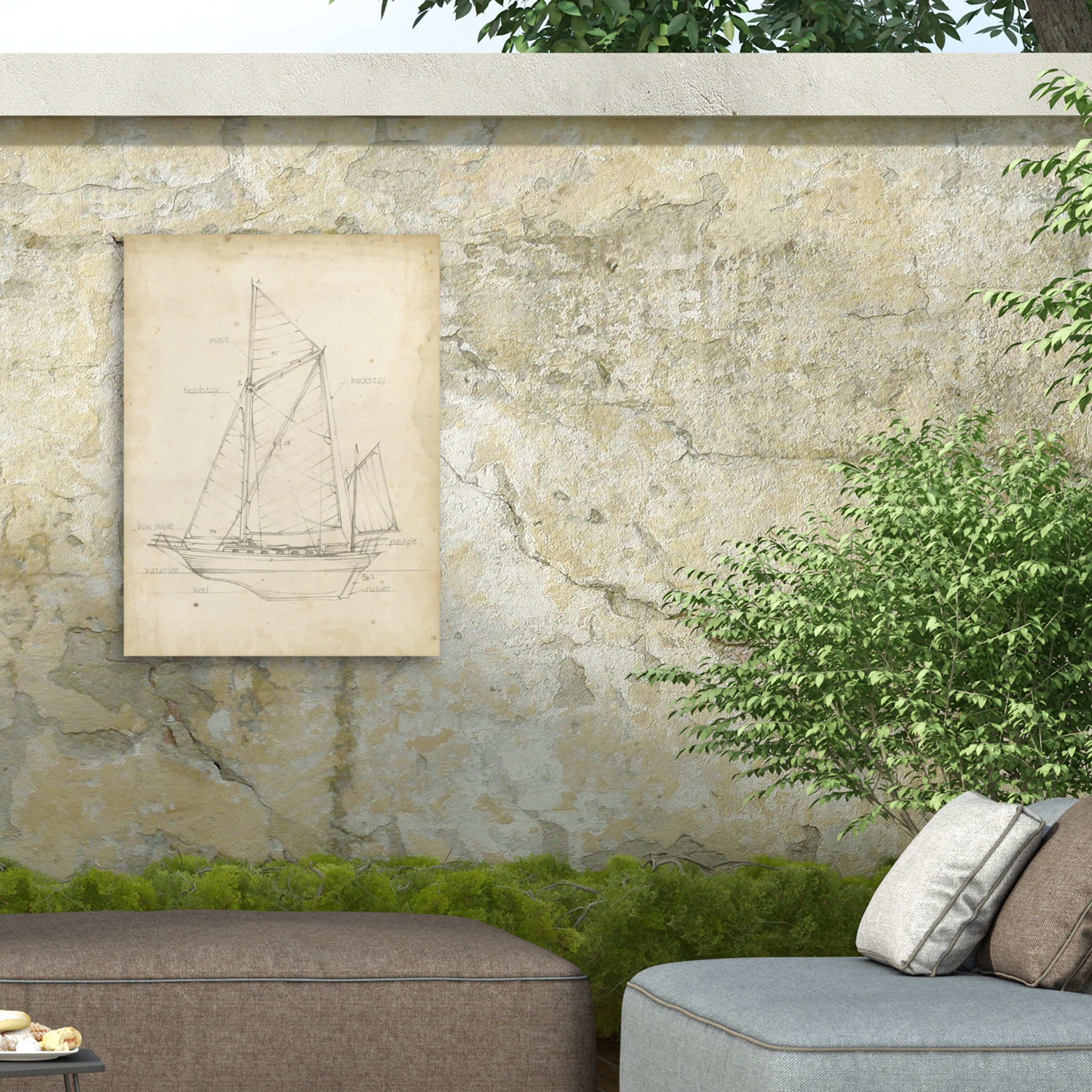 Ethan Harper 'Sailboat Blueprint V' Outdoor Canvas 32x24