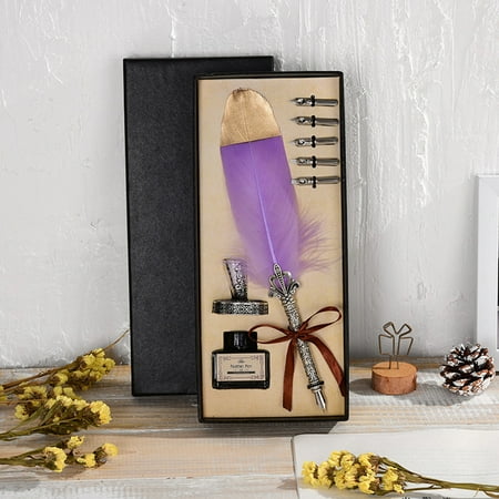 Writing Quill Pen Vintage Feather Quill Dip Pen Writing Ink Set Perfect for Signning Handwriting School Office Stationery Gift Excellent Wedding Souvenir ()