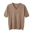 thumbnail image 5 of Arlun Women's Short Sleeve V-Neck Sweaters Casual Lightweight Solid Color Knit Sweater Soft Comfortable Base Layer Pullover Tops Khaki XL, 5 of 5
