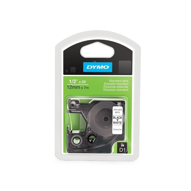 Dymo D1 Standard 45113 Label Maker Tape 0.5"W Black On White 474224
