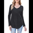 thumbnail image 1 of Camisa de Larga con Cuello en V para Mujer, Túnica de Otoño, Suéter Informal Elegante, Ropa y . Negro XL, 1 of 9