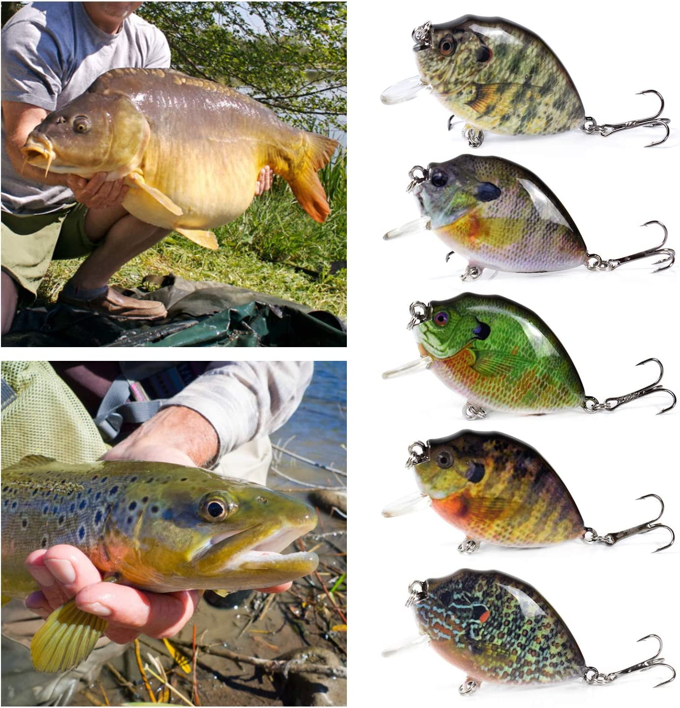 wobbler Fishing Lure, 5PCS Lures 6cm 15g Mini Wobbler Lure Artificial Hard Bait Crankbait with Tackle Box for Fish Bass - 5pcs