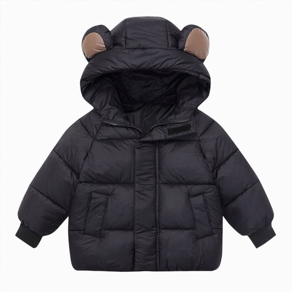 JUMEYU Baby Boys Jacket Winter Coat Packable Warm Hooded Puffer Jacket for Boys Lightweight Zip-Up Coat (Black,12-18 Months)