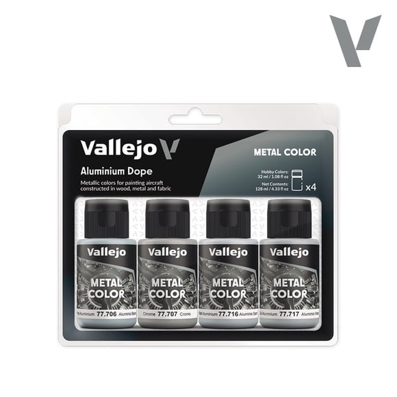 Vallejo Doped Aluminum Metallic Paint 32ml Water-Based Acrylic for DIY Crafters Handmade Vintage Resin Prop Aircraft Scale Model Craft Supplies