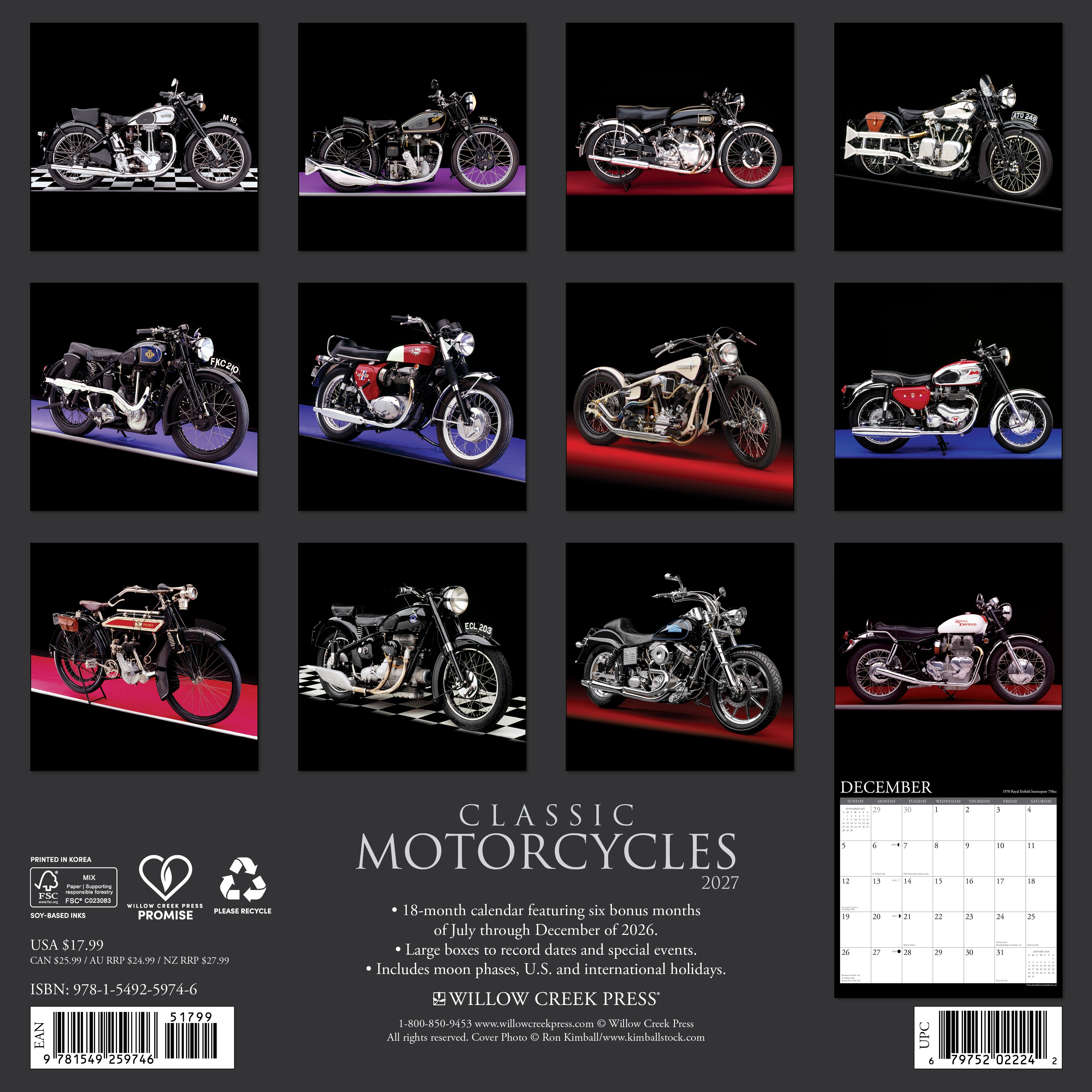 Willow Creek Press, Classic Motorcycles 2027 Wall Calendar