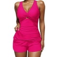 thumbnail image 6 of Atogsazn Women's 2PC Tankini Sets Casual V Neck Bathing Suit Shorts Tummy Control Outfit Swimwear 2025 02-Hot Pink M, 6 of 8