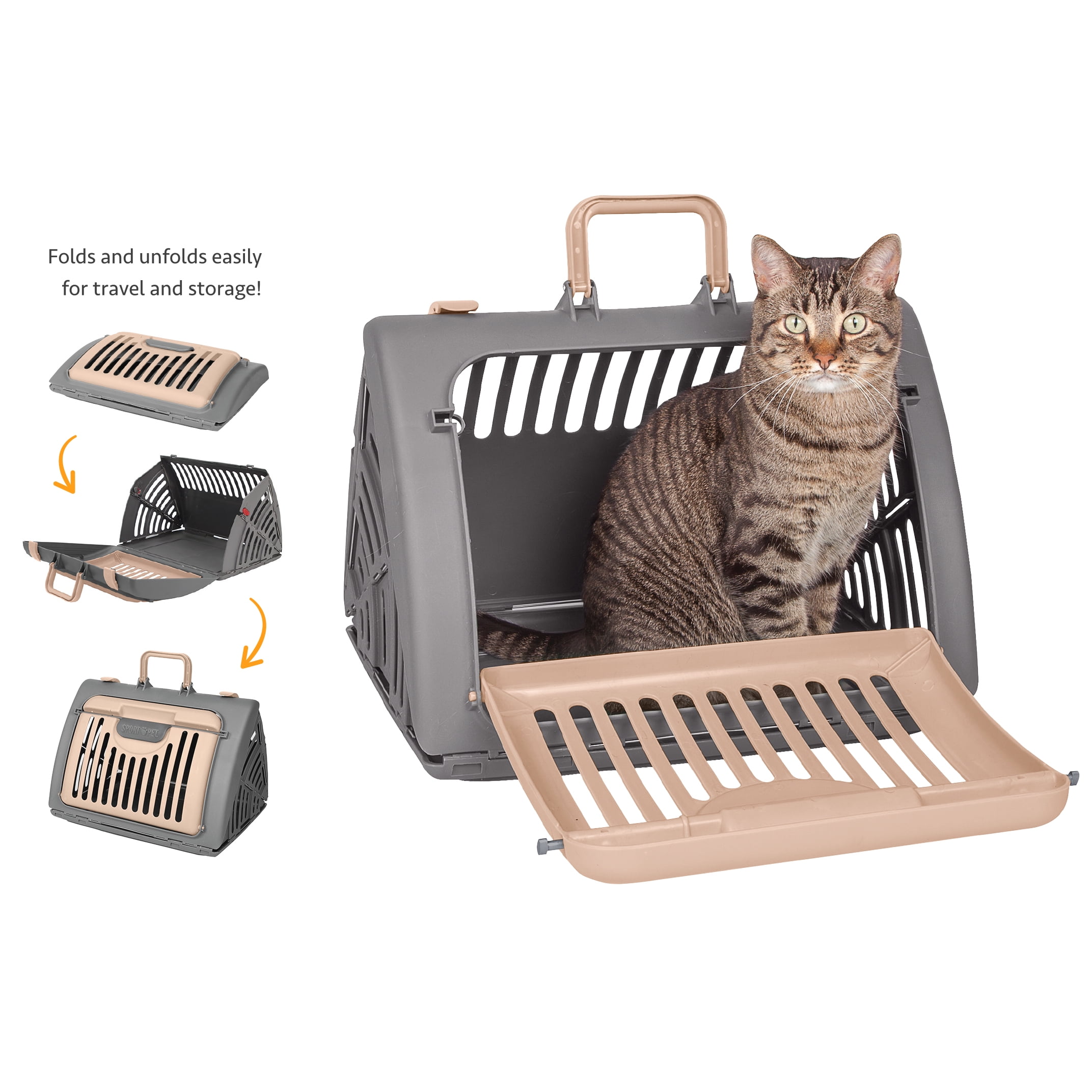 Sportpet Designs Travel Cat Carrier Front Door Plastic Collapsible, Large