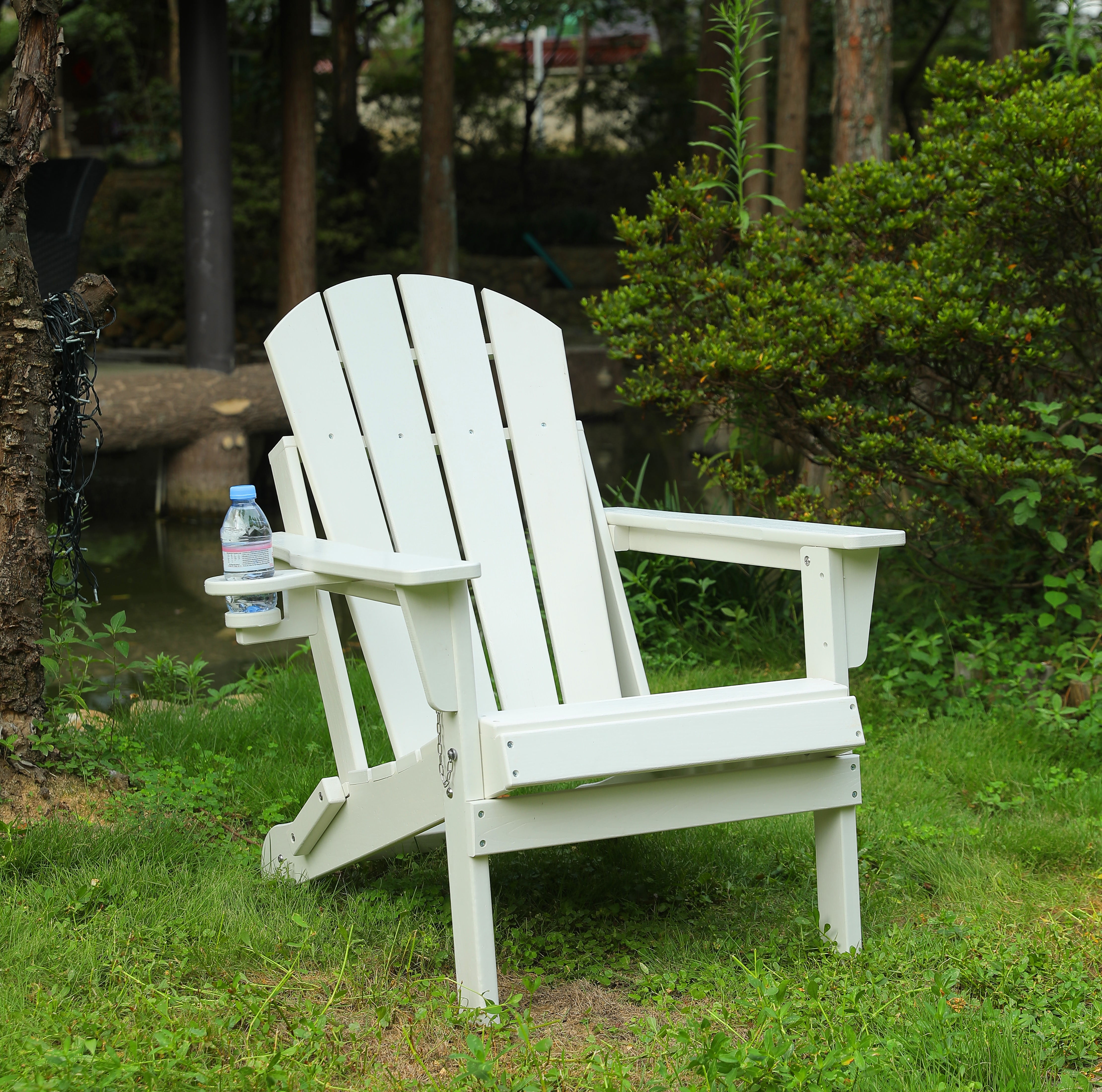 KAAYEE  Folding Adjustable Adirondack Chair,Patio Chairs, Lawn Chairs, Outdoor Chair, Adirondack Chair Plastic, Fire Pit, Weather Resistant with Cup Holder for Deck, Backyard, Garde White