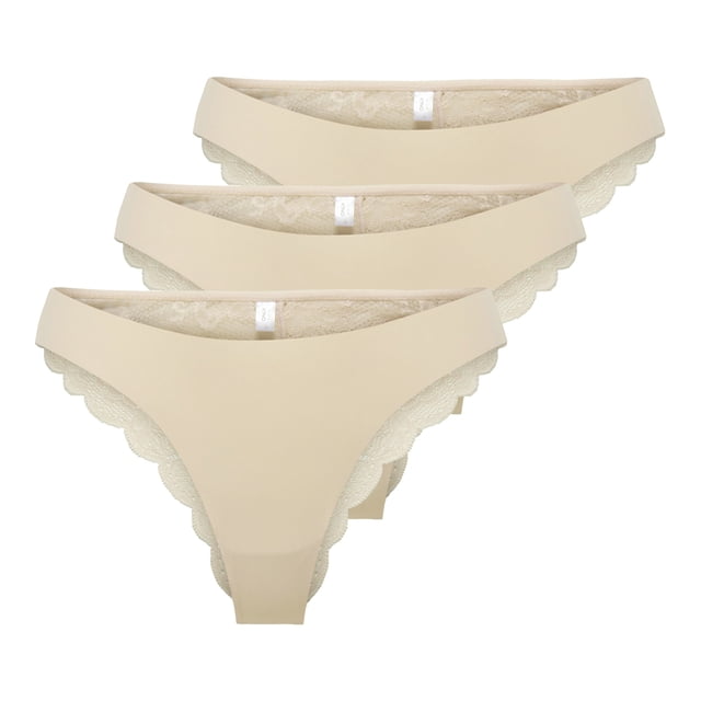 ONLY Braguitas brasileñas para mujer, paquete de 3 - ONLCHLOE LACE BRAZIL, encaje Beige S (Small)