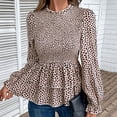 thumbnail image 4 of SHTXOZHI Women's Long Sleeve Ruffle Blouses Dressy Casual Crewneck Tops Fall Printed Shirts, 4 of 6